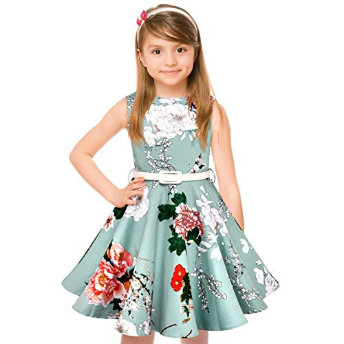 Girls 50s Vintage Swing Rockabilly Retro Sleeveless Party Dress for Occasion Mint Green