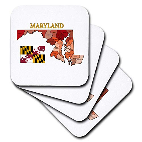 3dRose CST 192453 2 Flag and Map of Maryland with Each County Colored and Labeled Soft Coasters  Set of 8