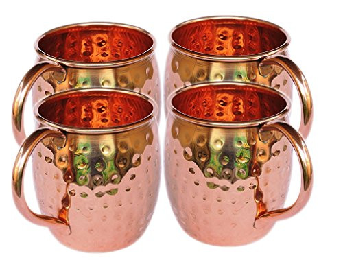STREET CRAFT Moscow Mule Mug 100 Pure Solid Copper Mugs Capacity 16 Oz Unlined No Nickel Interior Handcrafted Hammered Copper Mugs Set of 4