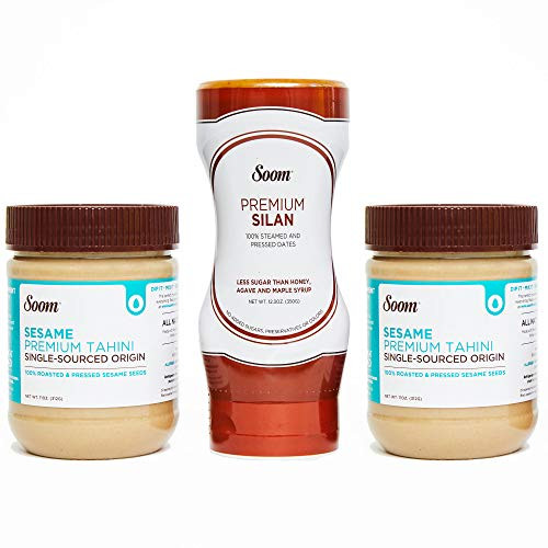 Soom Foods Pure Ground Sesame Tahini and Silan Sampler   2  Sesame Tahini 11oz and  1  Silan Date Syrup 12 3oz