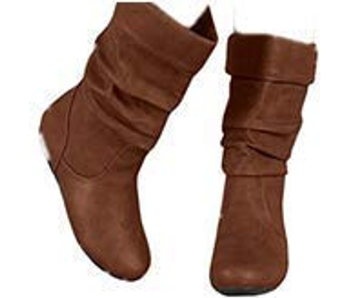 JOYCHEER Womens Slouch Boots Flat Low Heel Wide Mid Calf Winter Under Knee Riding Boot Brown