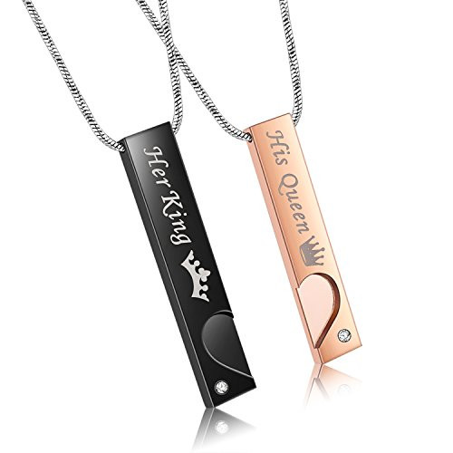 COAI Stainless Steel His King Her Queen His and Hers Matching Couples Necklaces COAI Stainless Steel His King Her Queen His and Hers Matching Couples Necklaces
