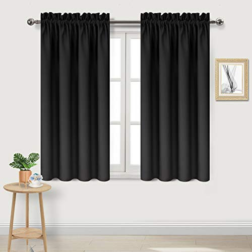 DWCN Blackout Curtains Room Darkening Thermal Insulated Bedroom Curtains Window Treatments  42 x 45 inches Long  Set of 2 Black Rod Pocket Drapes