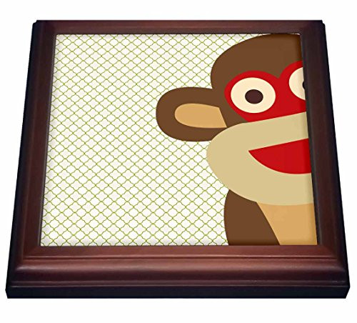 3dRose trv_63511_1 Sock Monkey Peeking Around Corner Cute Animal Art Trivet with Ceramic Tile, 8" x 8", Brown