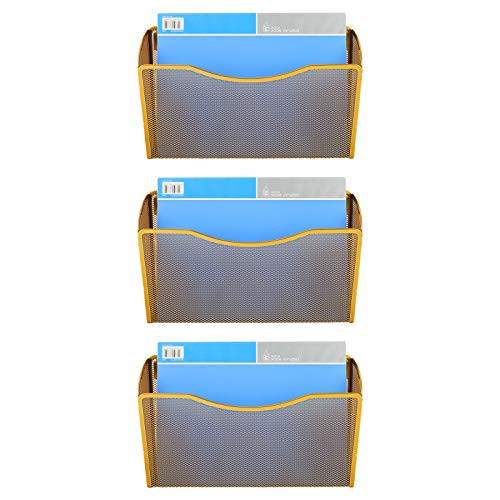 EasyPAG 3 Pocket Office Wall Mount Hanging File Holder Metal Wall File Pocket Organizer Gold