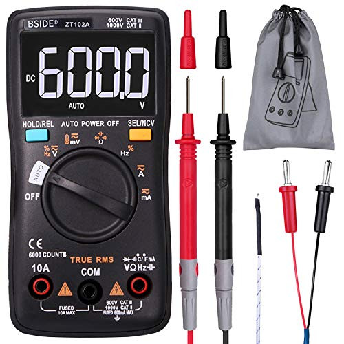 Bside EBTN Screen Multimeter True RMS 6000 Counts Digital Voltmeter Volt Amp Ohm Hz Diode Temp Cap Tester with Pouch