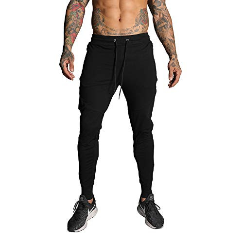 FIRSTGYM Mens Joggers Sweatpants Slim Fit Athletic Workout Pants Black