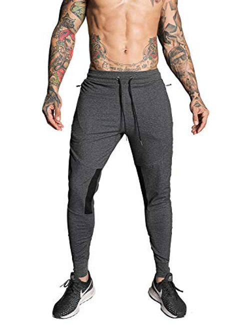 FIRSTGYM Mens Joggers Sweatpants Slim Fit Athletic Workout Pants Dark Grey