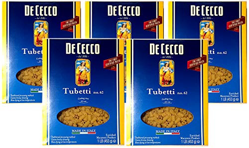 De Cecco  Tubetti No  62 Pasta  Pack of 5   Imported from Fara San Martino  Italy  16 oz  each