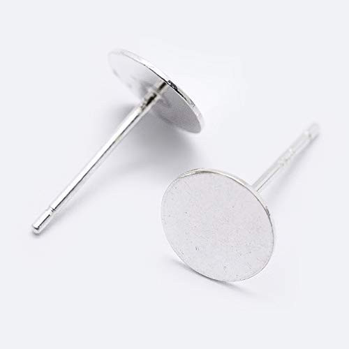 DanLingJewelry 10pairs 925 Sterling Silver Flat Round Blank Peg Earrings Posts Flat Pad Ear Stud Components Earring Making Findings