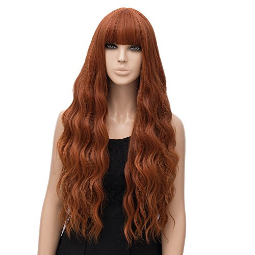 netgo Women s Orange Wig Long Fluffy Curly Wavy Hair Wigs for Girl Heat Friendly Synthetic Party Wigs