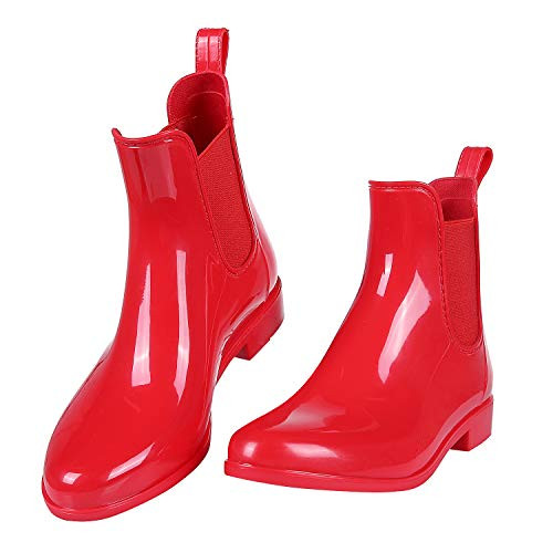 Evshine Women s Short Ankle Rain Boots Lightweight Chelsea Rain Boots Rubber Waterproof Booties RD38 Red