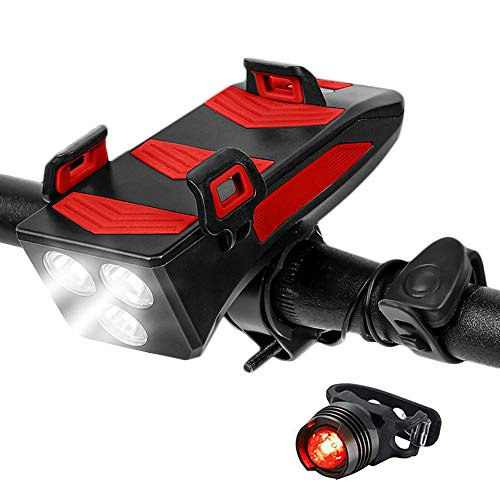 LUXNOVAQ Bike Lights Front and Back LED Bicycle Lights  Waterproof Bike Headlight and Tail Light Set USB Rechargeable Cycle Headlight with Horn Phone Holder   3 Modes Fits All Mountain   Road Bike