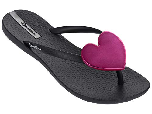 Ipanema Wave Heart Women s Flip Flops  Black Black Red  9 US