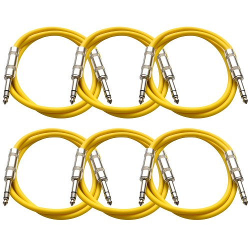 SEISMIC AUDIO SATRX3 of Yellow 3  1 4  TRS to 1 4  TRS Patch Cable 6 Pack