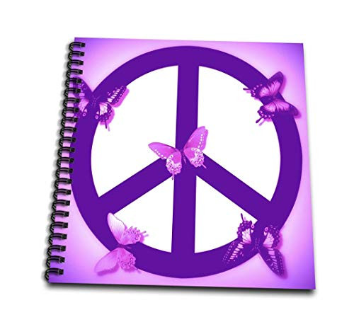 3dRose db 40233 1 Pink and Purple Peace Sign and Butterflies  Inspirational Art Drawing Book  8 by 8