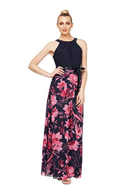 S L  Fashions Women s Sleeveless Printed Maxi Dress  Bright Pink Floral  12