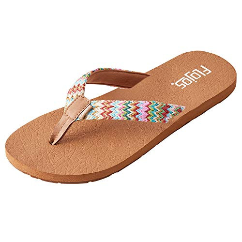 Flojos Women Juno Weave Flip Flops  Natural Multi  5M US