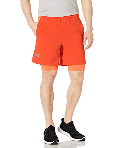 Under Armour Men s Launch Stretch Woven 2 in 1 Shorts   Ultra Orange  856  Reflective   Medium