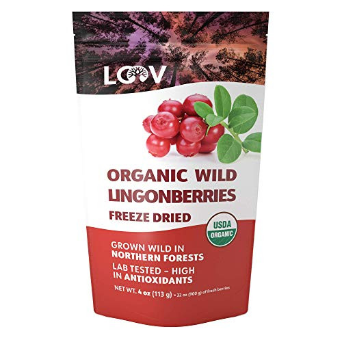 Freeze dried Organic Wild Lingonberries  100 dried whole fruit lingonberries  wild crafted from Northern European forests  4 oz  23 day supply  raw