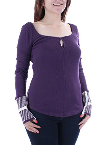 Free People Womens Knit Textured Pullover Top Purple S