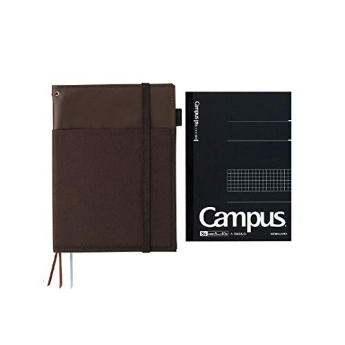 Kokuyo Systemic Refillable Notebook Cover A5 Brown  Includes Edge Title B Ruled 50 Sheets Notebook  and Campus Notebook A5 5mm Graph  40 Sheets  Value Set