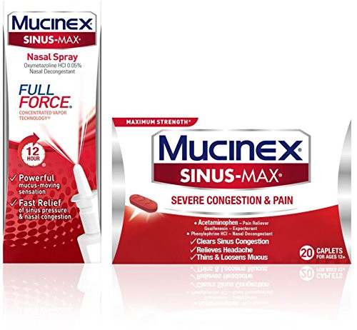 Mucinex Sinus Max Full Force Nasal Decongestant Spray  0 75 oz    Sinus Max Severe Congestion   Pain Caplets  20 Count  Bundle  Maximum Strength Congestion Relief  1 Ea