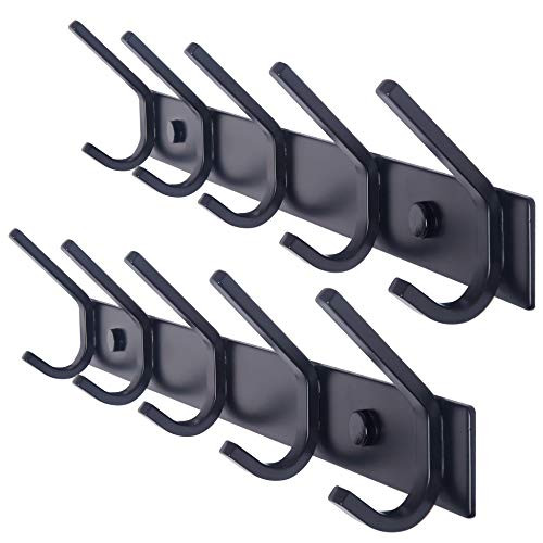 WEBI Coat Rack Wall Mounted 5 Coat Hooks for Hanging Coats Heavy Duty Metal Double Hook Rack Hook Rail Wall Coat Rack with Hooks Coat Hanger Wall Mount for Clothes Entryway Jacket Black 2 Packs