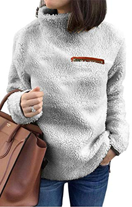 onlypuff Pullover Sweaters for Women Warm Top Fleece Sweatshirt Tunic Solid Color Gray S onlypuff Pullover Sweaters for Women Warm Top Fleece Sweatshirt Tunic Solid Color Gray S