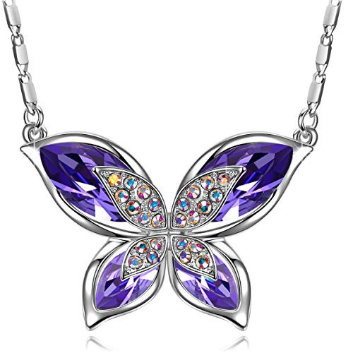SIVERY Christmas Necklaces for Women  Butterfly  Pendant Necklace Jewelry with New Crystals from Swarovski  Gifts for Girlfriend and Mom  Jewelry for Women Purple