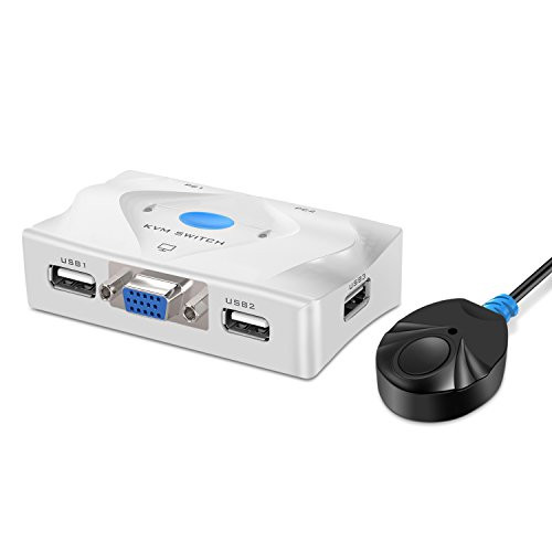 TNP VGA KVM Switch  2 Port  Dual Computer Monitor Display Selector w KMV Cables   USB 2 0 Hub   Desktop Remote  Controller Button   Hot Key Switcher Keyboard Mouse Switch Extender Box for PC   Mac