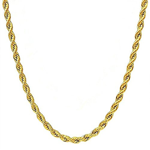 Q S Jewels 3MM Twist Rope Chain Necklace  18K Gold Plated Stainless Steel Chain Necklace Links for Men Women  Fashion Jewelry  Wear Alone or with Pendant  22Inch