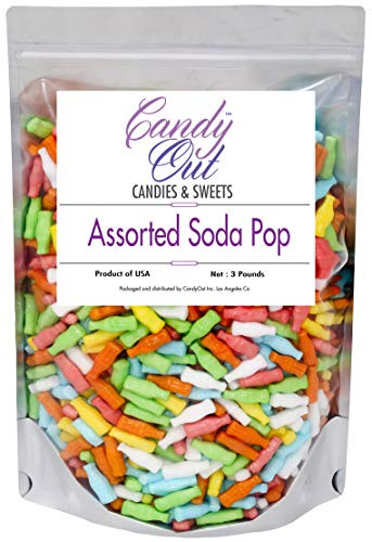 CandyOut Assorted Soda Pop Candy 3 Pound Assorted Colors Soda Bottles Candy in Stand Up Bag