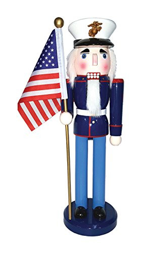 Santa's Workshop 70562 Marine Nutcracker with Flag, 14", Multicolored