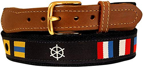 Code Flag and Ships Wheel Nautical Belt on Navy Webbing  38  Pant Waist Size 36