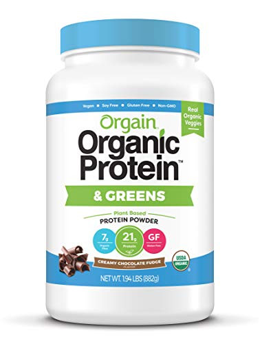 Orgain Organic Plant Based Protein   Greens Powder  Creamy Chocolate Fudge   Vegan  Dairy Free  Gluten Free  Lactose Free  Soy Free  Low Sugar  Kosher  Non GMO  1 94 Pound  Packaging May Vary
