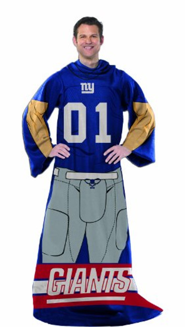 NFL New York Giants Adult Comfy Throw Blanket with Sleeves  48  x 71