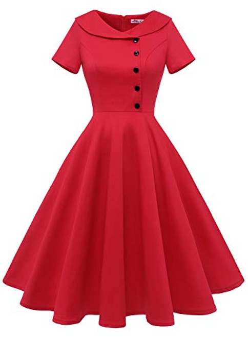 ALAGIRLS Womens 1950s Retro Rockabilly Swing Knee Length Dress Vintage Short Sleeves ALA1954RedM ALAGIRLS Womens 1950s Retro Rockabilly Swing Knee Length Dress Vintage Short Sleeves ALA1954RedM