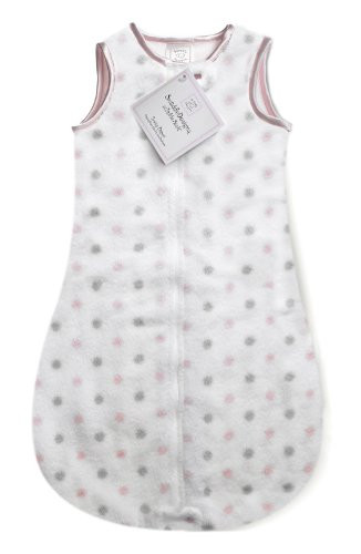 SwaddleDesigns Microfleece Sleeping Sack with 2-Way Zipper, Pastel Pink and Sterling Dots, 12-18MO