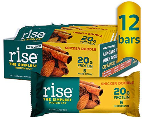 Rise Whey Protein Bar  Snickerdoodle  Healthy Breakfast Snack Bar  20g Protein Bar 3g Dietary Fiber  4 Natural Whole Food Ingredients  Simplest Non GMO  Gluten Free  Soy Free Bar  12 Pack