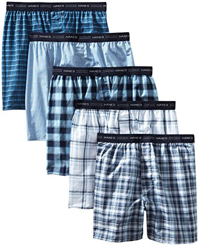 Hanes Men s 5 Pack Tagless  Tartan Boxer with Exposed Waistband  Assorted  X Large