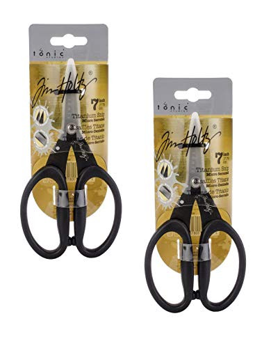 Tonic Studios Tim Holtz 817 Kushgrip Non Stick Micro Serrated Snips, 7" (2 Pack)