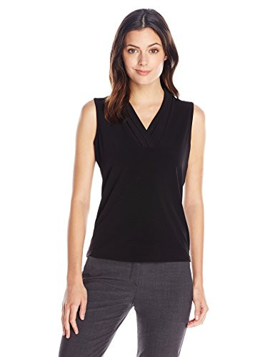 Anne Klein Women s Solid Triple Pleat Top  Black  Medium