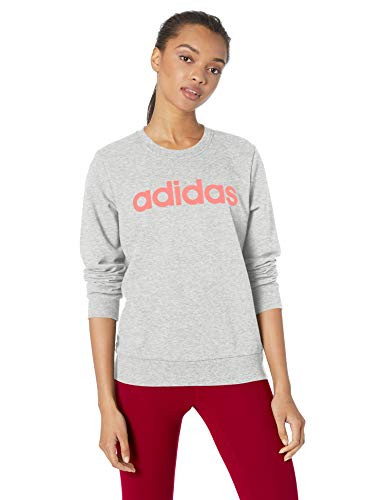 adidas Women s Essentials Linear Crewneck Medium Gray Heather Core Pink Large
