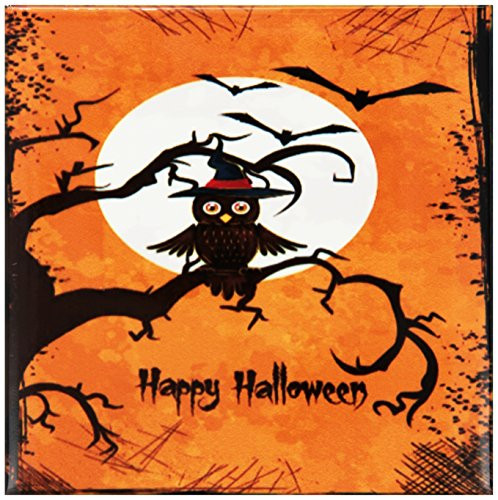 3dRose CST 65456 3 Halloween Owl on a Tree Branch with a Moon and Bats Ceramic Tile Coasters  Set of 4
