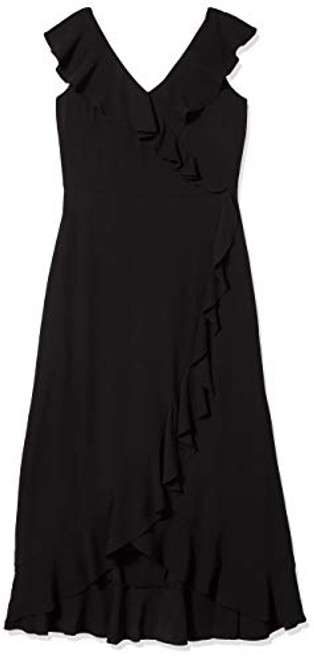 London Times Women s Ruffle Wrap Maxi Dress  Black  4