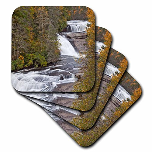 3dRose CST 93230 3 Triple Falls  Dupont State Forest in North Carolina US34 CHA0064 Chuck Haney Ceramic Tile Coasters  Set of 4