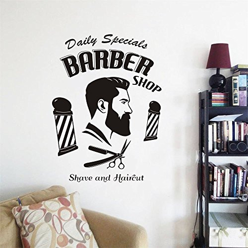YOYOYU ART HOME DECOR Barbershop Wall Sticker Man Salon Vinyl Man Hairdresser Wall Decal Window Decal Removable Quote Hairstyle Mustache Wall Art Decor Mural SY431 (57x78cm, BLACK)