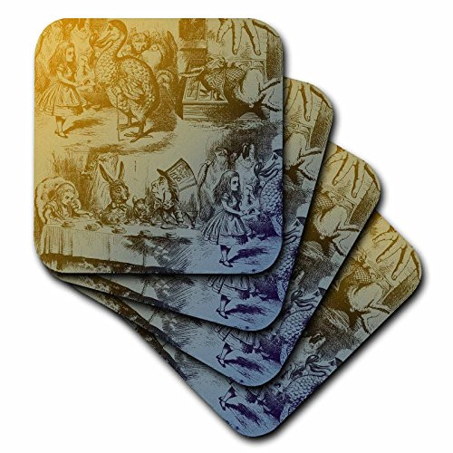 3dRose CST 79328 3 Alice in Wonderland Collage Art Ceramic Tile Coasters  Set of 4