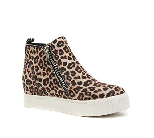 Soda Taylor Hidden Fahsion Wedge Sneaker Shoes Side Zipper  8 5  Oatmeal Cheetah